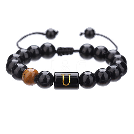 Adjustable Natural Tiger Eye and Glass Beaded Braided Bead Bracelets for Men Women FS-WGD7D76-21-1