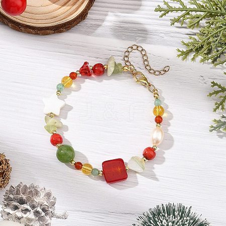 Christmas Gemstone and Natural Pearl Beaded Bracelets for Women BJEW-TA00769-1