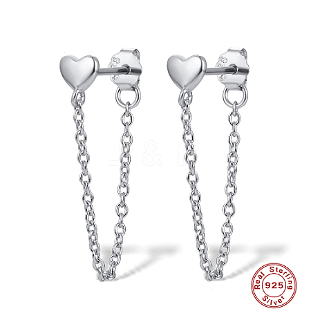 Anti-Tarnish Rhodium Plated 925 Sterling Silver Heart Stud Earrings QG1796-2-1