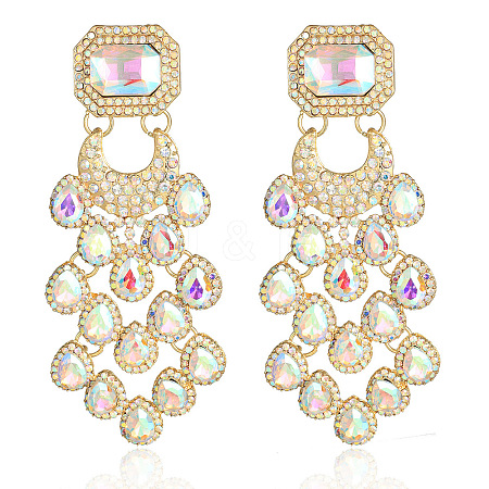 Teardrop with Rectangle Alloy Rhinestone Chandelier Earrings FS-WGBF96F-06-1