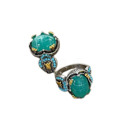 Oval Alloy with Glass Finger Rings FS-WG0E890-03-1