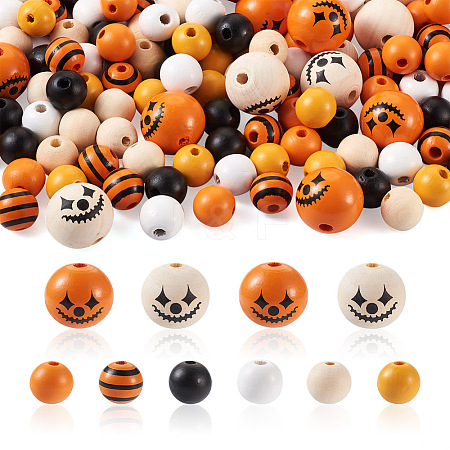 Craftdady 140Pcs Halloween Theme Painted Natural Wood Beads WOOD-CD0001-19-1