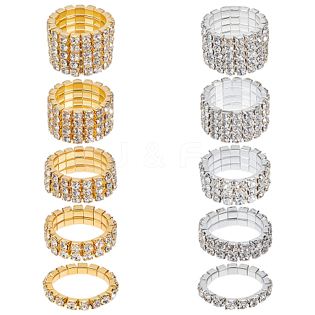 10Pcs 10 Styles Iron & Rhinestone Finger Rings for Women RJEW-UN0003-08-1