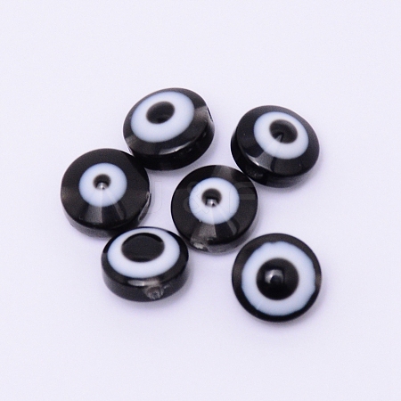 Flat Round Evil Eye Resin Beads RESI-WH0012-13A-1