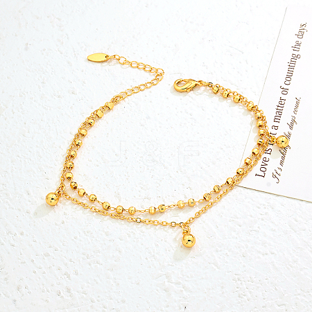 Vintage Beach Brass Round Ball Tassel Double Layer Chain Anklets for Women LK2381-1