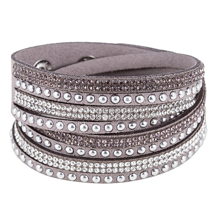 6-row Suede Cord & Rhinestone & Alloy Rivet Wrap Bracelets WGDA315-05-1