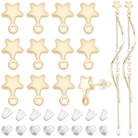 BENECREAT 9 Pair Brass Stud Earring Findings KK-BC0011-14-1