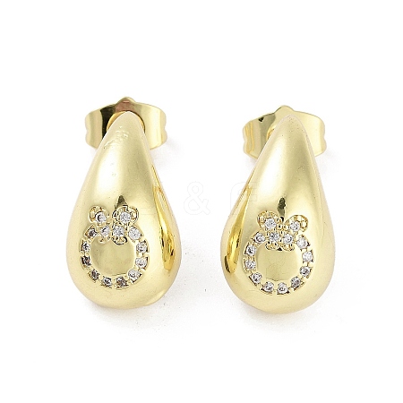 Teardrop Rack Plating Brass Cubic Zirconia Stud Earrings for Women EJEW-B047-02G-07-1
