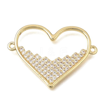 Valentine's Day Brass Micro Pave Clear Cubic Zirconia Heart Links Connector Charms KK-C263-15G-1