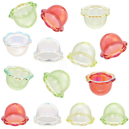 60Pcs 4 Colors UV Plating Acrylic Bead Caps PACR-PA0001-12B-1