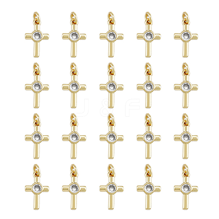 20Pcs Brass Micro Pave Cubic Zirconia Tiny Cross Charms KK-DC0001-85-1