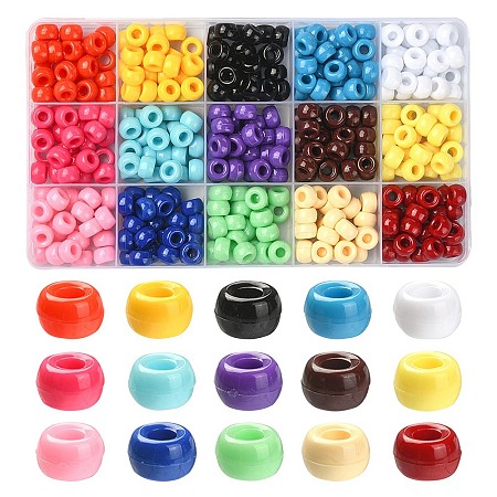 375Pcs 15 Colors Opaque Plastic Beads KY-FS0001-15-1