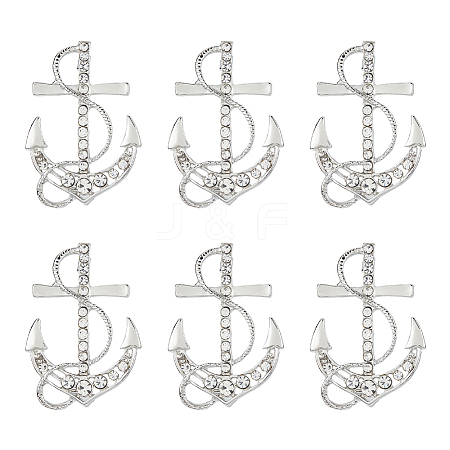 6Pcs Anchor Alloy Rhinestone Lapel Pins for Backpack Clothes JEWB-FH0002-73P-1