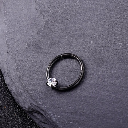 316L Stainless Steel Micro Pave Cubic Zirconia Hoop Nose Rings WG352E4-12-1