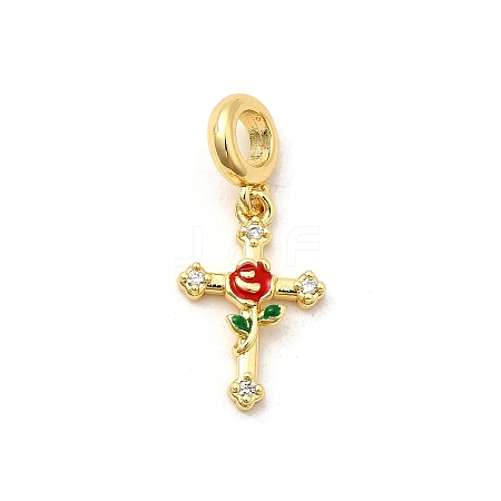 Brass Micro Pave Clear Cubic Zirconia European Dangle Charms KK-C113-13A-G-1