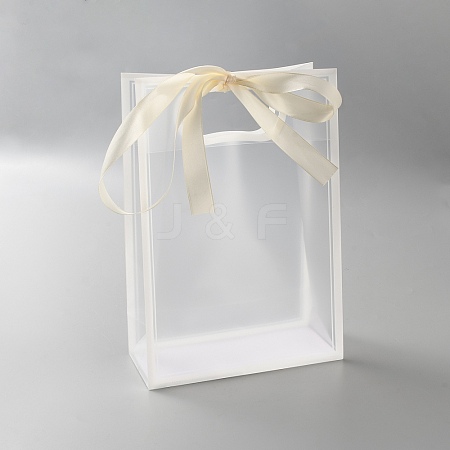 Rectangle Plastic Packaging Gift Bags with Hole Handle and Silk Ribbon ABAG-WH0044-61D-1