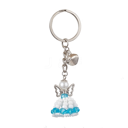 Glass Seed & Plastic Pearl & Alloy Keychain KEYC-MZ00025-04-1