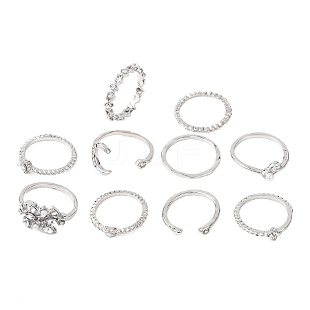 10Pcs Alloy with Crystal Rhinestone Finger Rings WG3531F-03-1