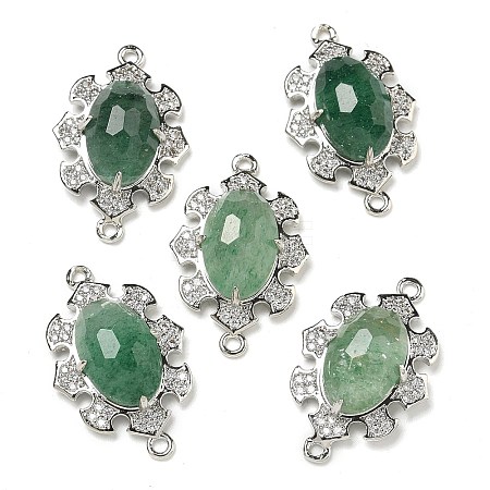 Natural Green Strawberry Quartz Faceted Oval Connector Charms G-G181-06P-02-1