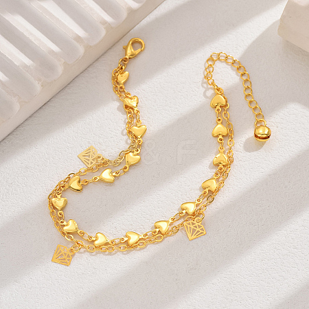 Elegant Double Layered Heart Shaped Brass Anklet for Women BN4407-1