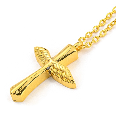 Religion Cross with Wing Pendant Necklaces LS-NJEW-E101-01G-1