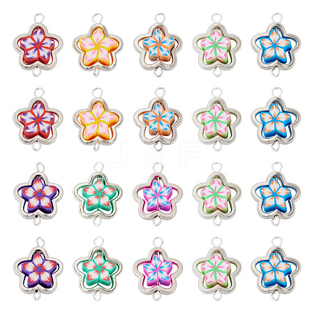 20Pcs Polymer Clay Flower & CCB Frame Links Connector Charms CLAY-TADJ0001-08P-1