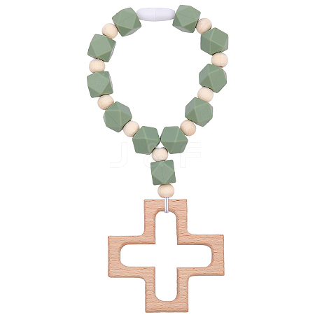 Wood & Silicone Beads Hanging Ornametns HJEW-BM00069-1