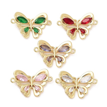 Rack Plating Brass Pave Cubic Zirconia Butterfly Connector Charms KK-Z064-36G-1