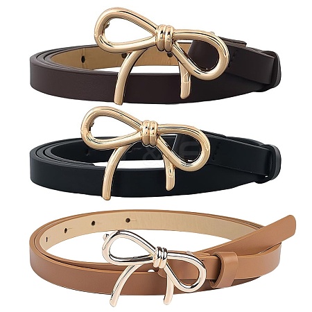 3Pcs 3 Colors Alloy Bowknot PU Leather Chain Belts for Women AJEW-CL0001-14A-1