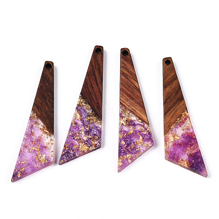 Transparent Resin & Walnut Wood Pendants RESI-N039-70F-1