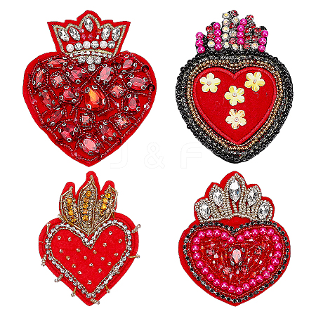 4Pcs 4 Styles Heart Polyester Embroidered Cloth Patch PATC-NB0001-67A-1