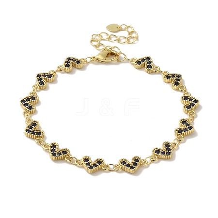 Rack Plating Brass Micro Pave Cubic Zirconia Heart Link Chain Bracelets for Women BJEW-P323-09G-02-1