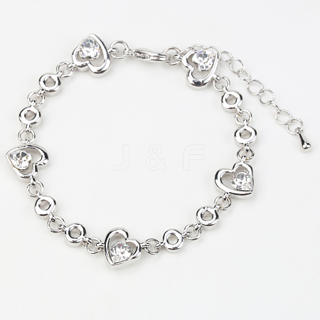 Perfect Design Heart Real 18K Platinum Plated Alloy Austrian Crystal Link Bracelets BJEW-DD0001-20A-1