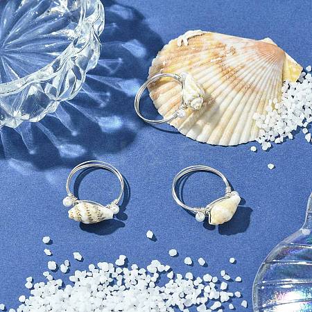 Natural Sea Shell Finger Rings RJEW-TA00173-1