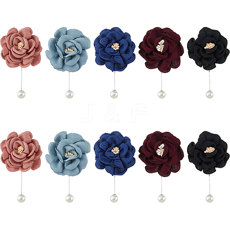 10Pcs 5 Colors Flower Polyester Brooches JEWB-FH0002-46-1