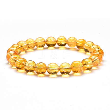 Natural Citrine Round Beaded Stretch Bracelets PW-WG43935-01-1