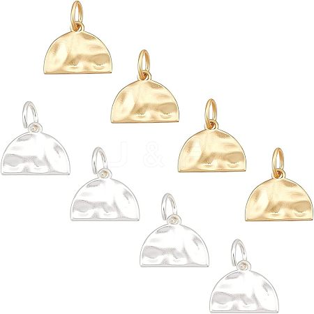 8Pcs 2 Colors Brass Hammered Semi Circle Charms KK-FH0002-55-1