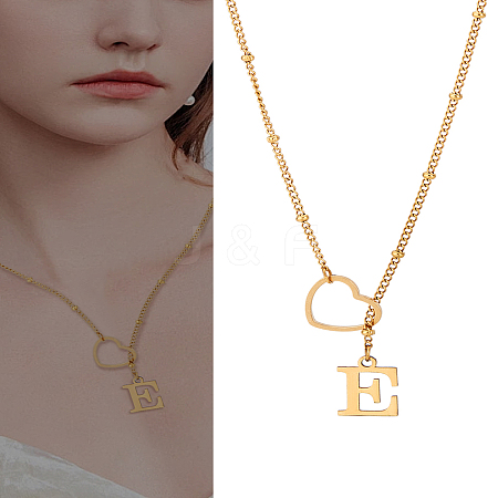 1Pc Letter & Heart Stainless Steel Lariat Necklaces for Women NJEW-LP0002-87G-E-1