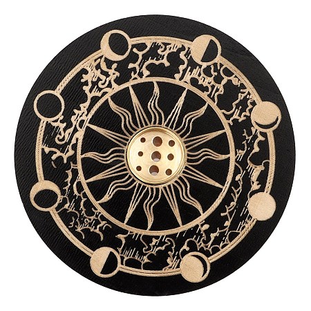 Wooden Sun Pattern Incense Holder for Sticks WICR-PW0009-05C-01-1