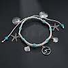 Bohemian Style Alloy Wave Shape Starfish Shell Shape Charm Synthetic Turquoise & Cotton Cord Braided Anklets FS-WG159AD-04-2