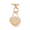 Heart Brass Clear Cubic Zirconia Toggle Clasps KK-G426-01G-3