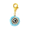 12Pcs 12 Colors Flat Round with Evil Eye Resin & Glass Seed Pendant Decorations HJEW-MZ00094-3