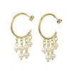 Round with C-Shaped Natural Pearl & 304 Stainless Steel Tassel Chandelier Earrings EJEW-JE07025-3