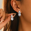 Brass Pave Cubic Zirconia Oval with Flower Stud Earrings for Women ML2840-4-2