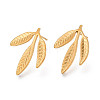 Ion Plating(IP) 304 Stainless Steel Leaf Stud Earrings for Women EJEW-F300-11G-1