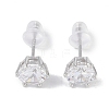 Rhodium Plated 999 Sterling Silver Cubic Zirconia Stud Earrings for Women EJEW-S215-20P-2