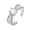Brass Micro Pave Cubic Zirconia Cuff Open Rings RJEW-C163-06P-4