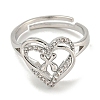 Heart with Letter Rack Plating Brass Micro Pave Clear Cubic Zirconia Adjustable Rings for Women RJEW-I105-01P-W-3