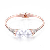 ABS Plastic Pearl Round Beaded Open Cuff Bangle with Crystal Rhinestone BJEW-S118-109RG-1
