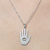 Non-Tarnish 201 Stainless Steel Hollow Hamsa Hand with Eye Pendant Necklace NJEW-OY001-79-1